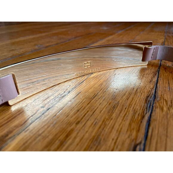 B-LOW THE BELT Tan Leather Waist Belt w/Gold Plate sz S/M - Picture 6 of 14